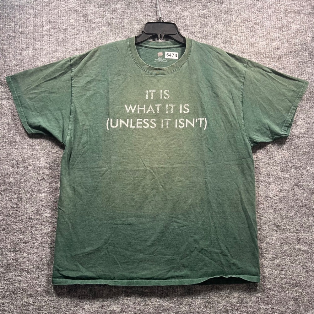 Hanes Mens XL Green It Is What It Is Graphic Tee Funny Sarcastic Quote T-Shirt